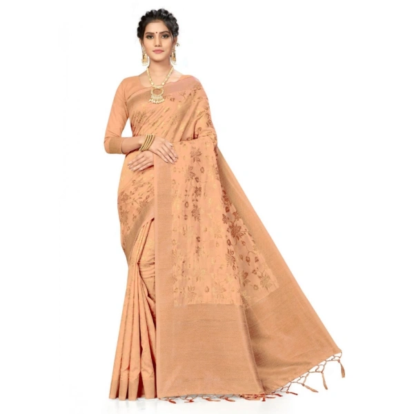 Women's Banarasi (Spun Cotton) Saree (Beige,5-6 Mtrs) - Beige