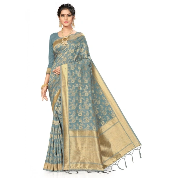 Women's Banarasi (Spun Cotton) Saree (Grey,5-6 Mtrs) - Grey