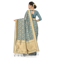 Women's Banarasi (Spun Cotton) Saree (Grey,5-6 Mtrs) - Grey