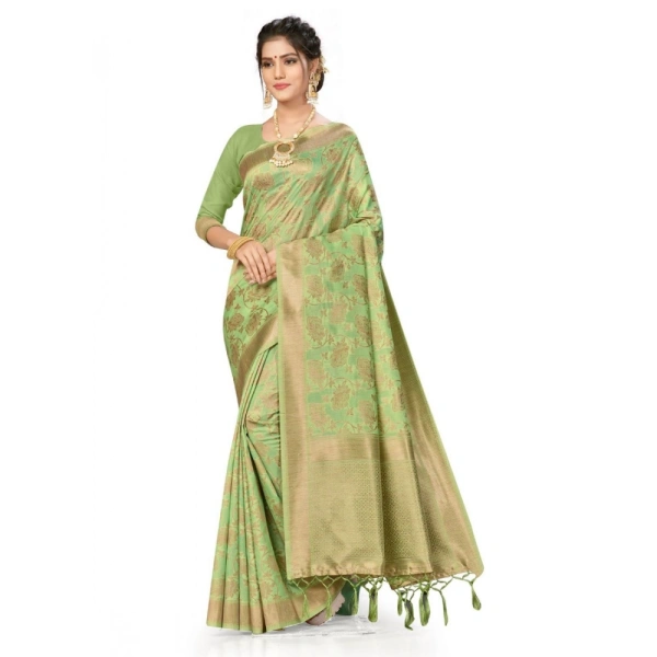 Women's Banarasi (Spun Cotton) Saree (Pista Green,5-6 Mtrs) - Pista Green