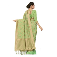 Women's Banarasi (Spun Cotton) Saree (Pista Green,5-6 Mtrs) - Pista Green