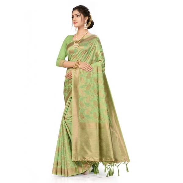 Women's Banarasi (Spun Cotton) Saree (Pista Green,5-6 Mtrs) - Pista Green