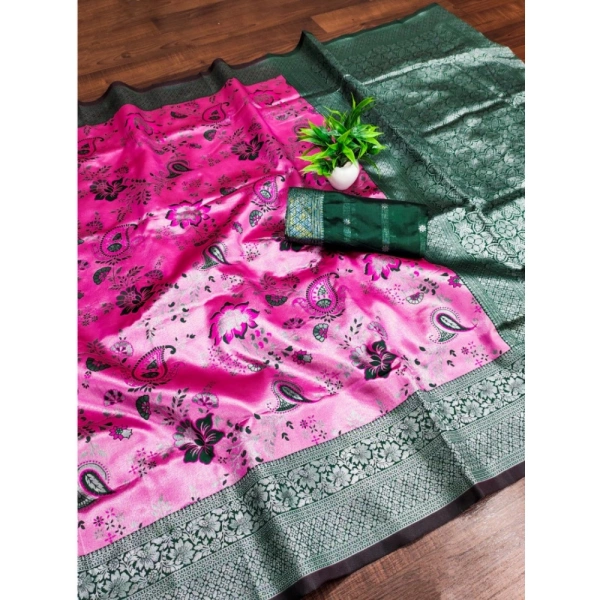 Generic Women's Banarasi Jacquard Printed Saree With Unstitched Blouse 5.5Mtr (DPink) - DPink