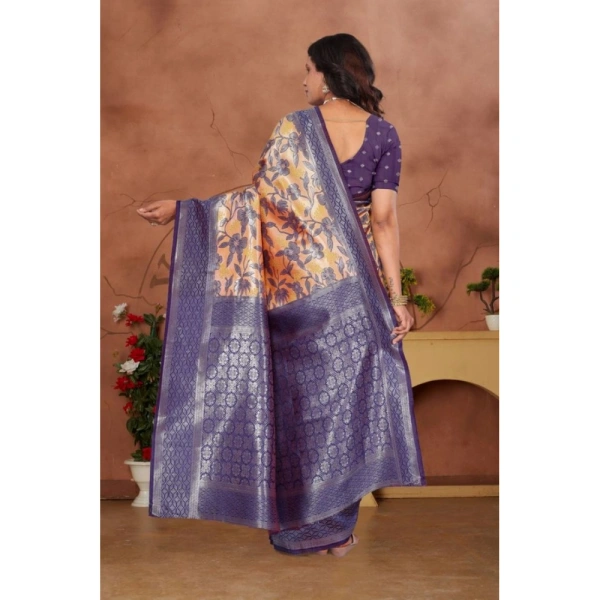 Women's Banarasi Silk Jaquard Woven Saree With Unstitched Blouse 5.5Mtr (Orange)