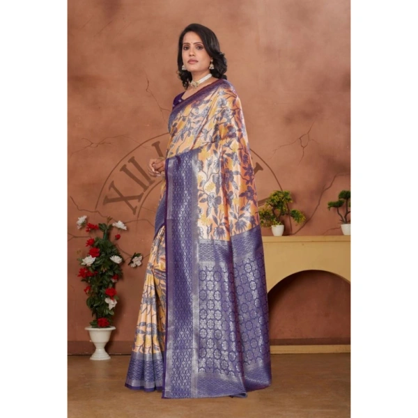 Women's Banarasi Silk Jaquard Woven Saree With Unstitched Blouse 5.5Mtr (Orange)