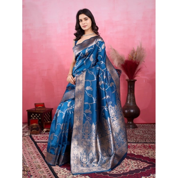 Women's Banarasi Silk Printed Saree With Unstitched Blouse 5.5Mtr (Pinch)