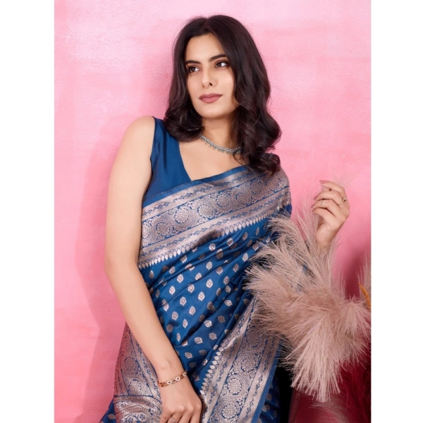 Women's Banarasi Silk Printed Saree With Unstitched Blouse 5.5Mtr (Pinch)