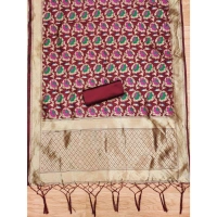 Generic Women's Banarasi Silk Printed Unstitched Salwar Suit Material With Dupatta (Maroon, 3Mtrs)