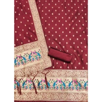 Generic Women's Banarasi Silk Printed Unstitched Salwar Suit Material With Dupatta (Maroon, 3Mtrs)