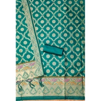 Shopnav Women's Banarasi Silk Printed Unstitched Salwar Suit Material With Dupatta (Rama, 3Mtrs)