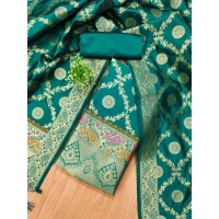 Shopnav Women's Banarasi Silk Printed Unstitched Salwar Suit Material With Dupatta (Rama, 3Mtrs)