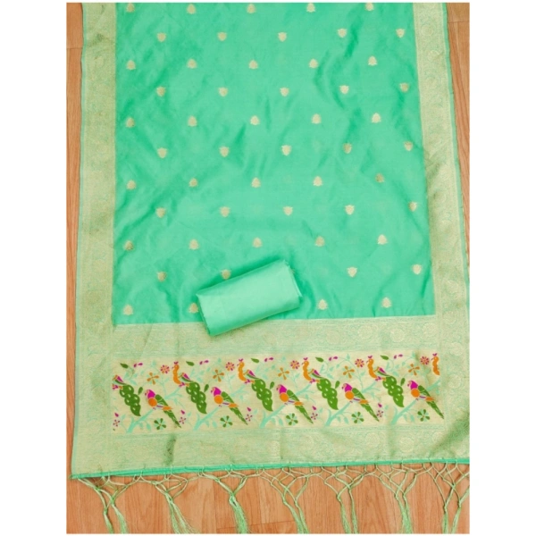 Shopnav Women's Banarasi Silk Printed Unstitched Salwar Suit Material With Dupatta (Sea Green, 3Mtrs)