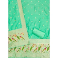 Shopnav Women's Banarasi Silk Printed Unstitched Salwar Suit Material With Dupatta (Sea Green, 3Mtrs)