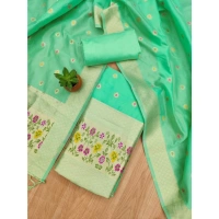 Shopnav Women's Banarasi Silk Printed Unstitched Salwar Suit Material With Dupatta (Sea Green, 3Mtrs)