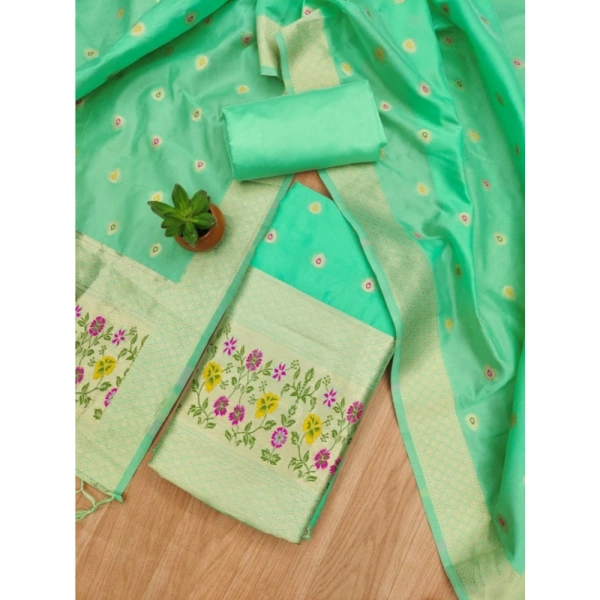 Shopnav Women's Banarasi Silk Printed Unstitched Salwar Suit Material With Dupatta (Sea Green, 3Mtrs)