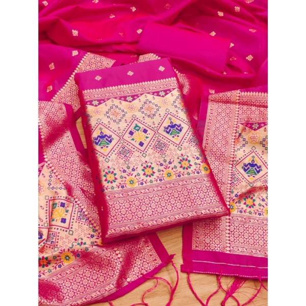 Shopnav Women's Banarasi Silk Printed Unstitched Salwar Suit Material With Dupatta (Pink, 3Mtrs)