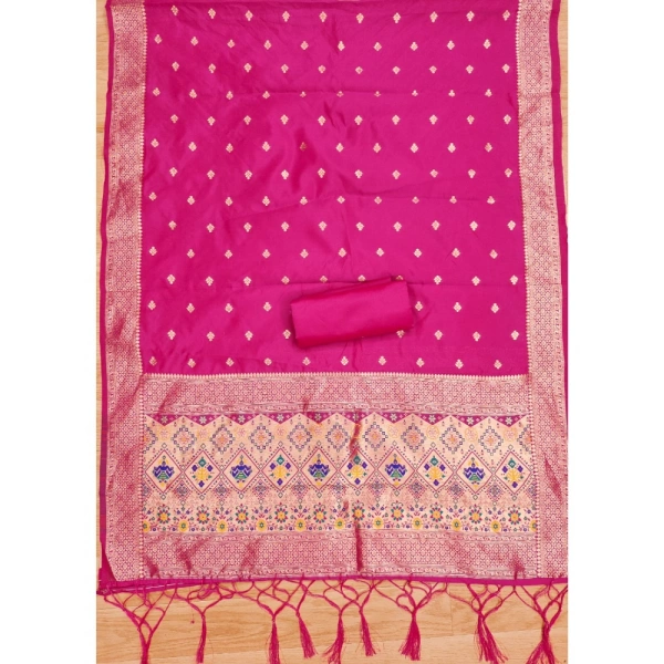 Shopnav Women's Banarasi Silk Printed Unstitched Salwar Suit Material With Dupatta (Pink, 3Mtrs)