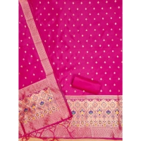 Shopnav Women's Banarasi Silk Printed Unstitched Salwar Suit Material With Dupatta (Pink, 3Mtrs)