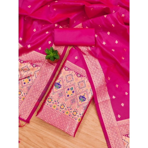 Shopnav Women's Banarasi Silk Printed Unstitched Salwar Suit Material With Dupatta (Pink, 3Mtrs)