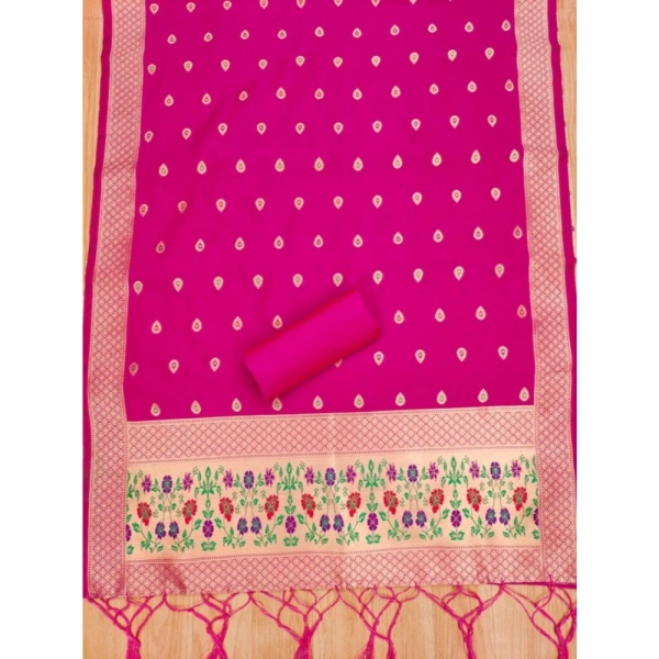 Shopnav Women's Banarasi Silk Printed Unstitched Salwar Suit Material With Dupatta (Pink, 3Mtrs)