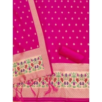 Shopnav Women's Banarasi Silk Printed Unstitched Salwar Suit Material With Dupatta (Pink, 3Mtrs)