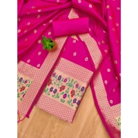 Shopnav Women's Banarasi Silk Printed Unstitched Salwar Suit Material With Dupatta (Pink, 3Mtrs)