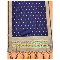 Shopnav Women's Banarasi Silk Printed Unstitched Salwar Suit Material With Dupatta (Navy Blue, 3Mtrs)