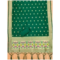 Shopnav Women's Banarasi Silk Printed Unstitched Salwar Suit Material With Dupatta (Bottle Green, 3Mtrs)