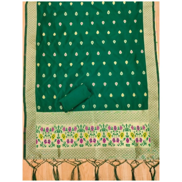 Shopnav Women's Banarasi Silk Printed Unstitched Salwar Suit Material With Dupatta (Bottle Green, 3Mtrs)