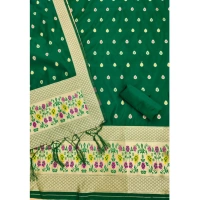 Shopnav Women's Banarasi Silk Printed Unstitched Salwar Suit Material With Dupatta (Bottle Green, 3Mtrs)
