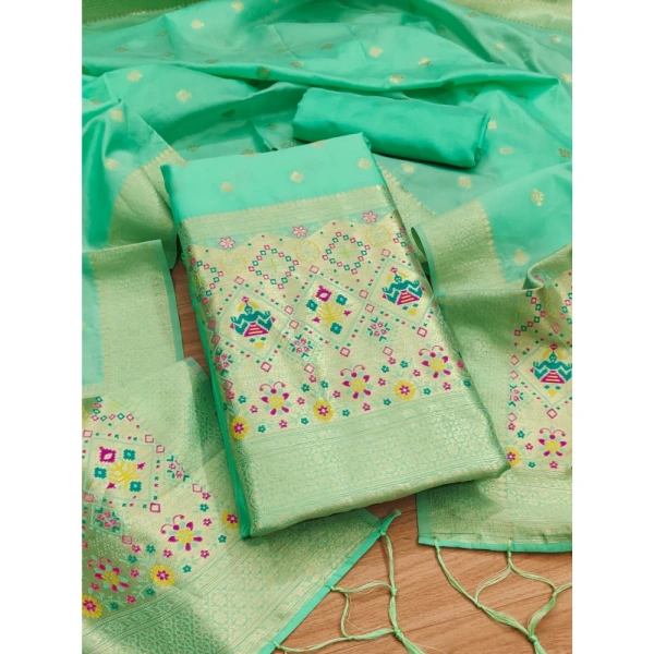 Shopnav Women's Banarasi Silk Printed Unstitched Salwar Suit Material With Dupatta (Sea Green, 3Mtrs)