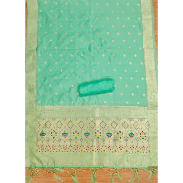 Shopnav Women's Banarasi Silk Printed Unstitched Salwar Suit Material With Dupatta (Sea Green, 3Mtrs)