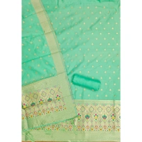 Shopnav Women's Banarasi Silk Printed Unstitched Salwar Suit Material With Dupatta (Sea Green, 3Mtrs)