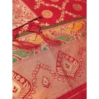 Shopnav Women's Banarasi Silk Printed Unstitched Salwar Suit Material With Dupatta (Red, 3Mtrs)