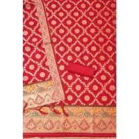 Shopnav Women's Banarasi Silk Printed Unstitched Salwar Suit Material With Dupatta (Red, 3Mtrs)