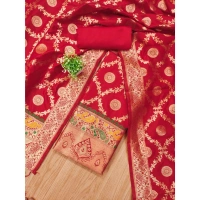 Shopnav Women's Banarasi Silk Printed Unstitched Salwar Suit Material With Dupatta (Red, 3Mtrs)