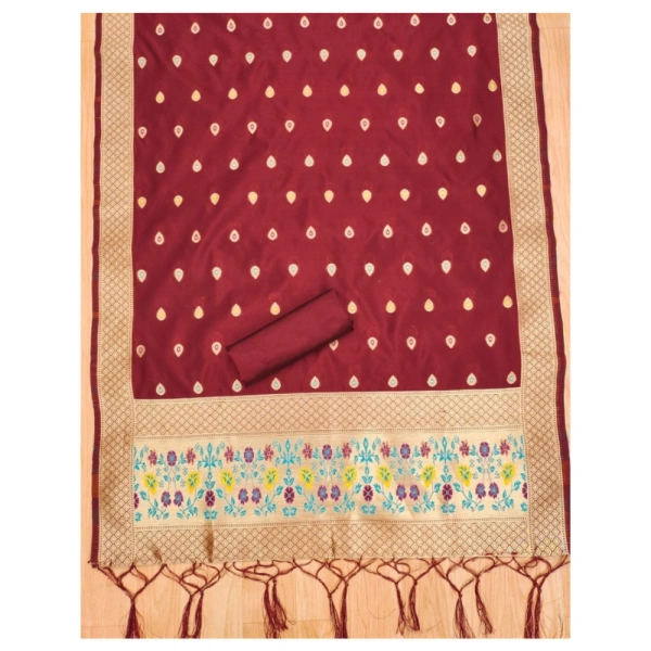 Shopnav Women's Banarasi Silk Printed Unstitched Salwar Suit Material With Dupatta (Maroon, 3Mtrs)