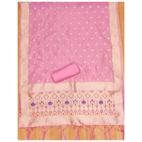 Shopnav Women's Banarasi Silk Printed Unstitched Salwar Suit Material With Dupatta (Light Pink, 3Mtrs)