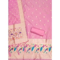 Shopnav Women's Banarasi Silk Printed Unstitched Salwar Suit Material With Dupatta (Light Pink, 3Mtrs)