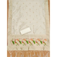 Shopnav Women's Banarasi Silk Printed Unstitched Salwar Suit Material With Dupatta (White, 3Mtrs)