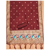 Shopnav Women's Banarasi Silk Printed Unstitched Salwar Suit Material With Dupatta (Maroon, 3Mtrs)