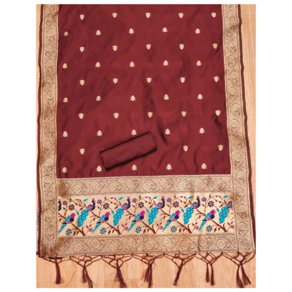 Shopnav Women's Banarasi Silk Printed Unstitched Salwar Suit Material With Dupatta (Maroon, 3Mtrs)