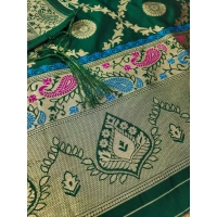 Shopnav Women's Banarasi Silk Printed Unstitched Salwar Suit Material With Dupatta (Bottle Green, 3Mtrs)