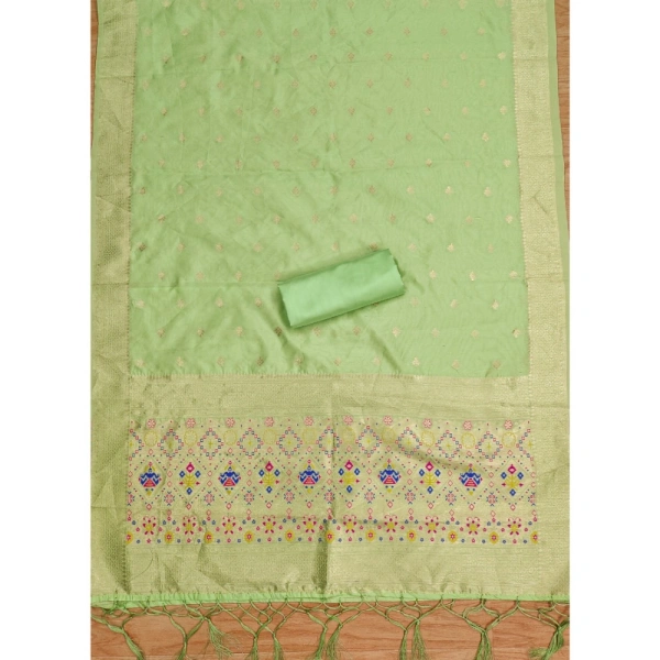 Shopnav Women's Banarasi Silk Printed Unstitched Salwar Suit Material With Dupatta (Pista, 3Mtrs)