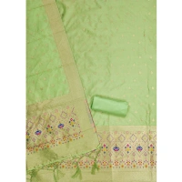 Shopnav Women's Banarasi Silk Printed Unstitched Salwar Suit Material With Dupatta (Pista, 3Mtrs)