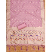 Shopnav Women's Banarasi Silk Printed Unstitched Salwar Suit Material With Dupatta (Light Pink, 3Mtrs)