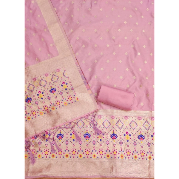 Shopnav Women's Banarasi Silk Printed Unstitched Salwar Suit Material With Dupatta (Light Pink, 3Mtrs)