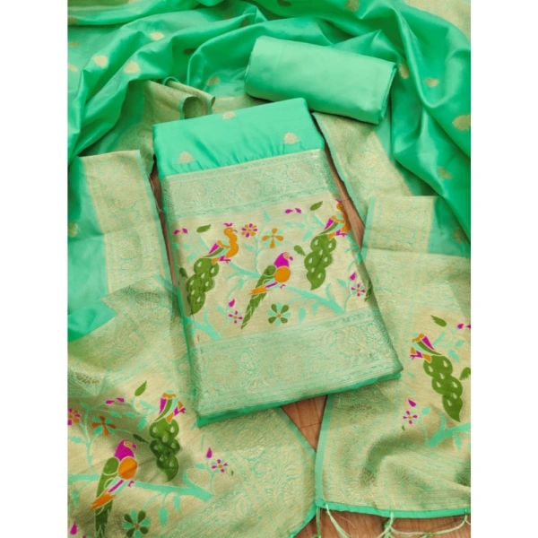 Shopnav Women's Banarasi Silk Printed Unstitched Salwar Suit Material With Dupatta (Sea Green, 3Mtrs)