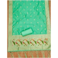 Shopnav Women's Banarasi Silk Printed Unstitched Salwar Suit Material With Dupatta (Sea Green, 3Mtrs)