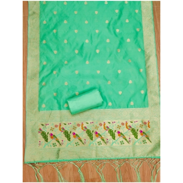 Shopnav Women's Banarasi Silk Printed Unstitched Salwar Suit Material With Dupatta (Sea Green, 3Mtrs)